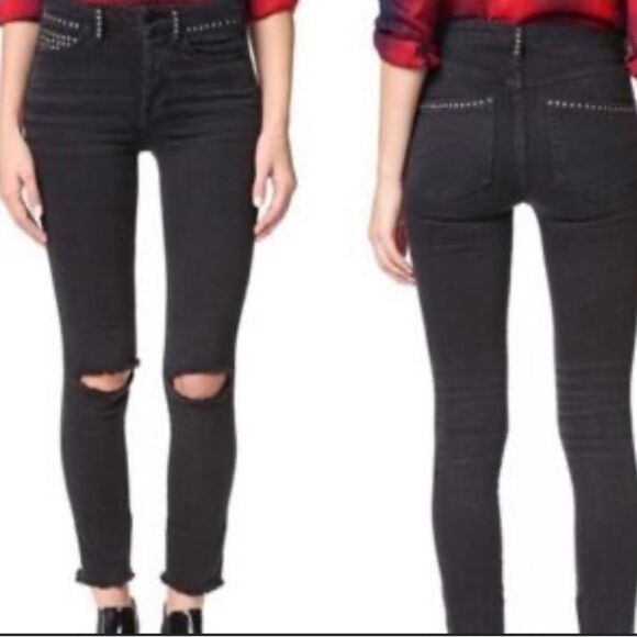 Free People SZ 27 Payton High Waist Studded Jeans Faded Black 80’s Retro Grunge - Picture 16 of 16